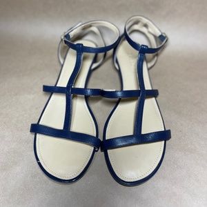 NWOB Talbots Women's Size 8 Daisy Navy Leather Gladiator Sandal Ankle Buckle